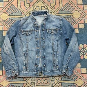 Chicos platinum ruffle denim jacket